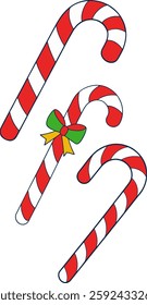 Candy Cane Vector, Hand drawn candy canes, Set of Christmas candy canes vector art design