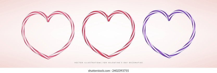 Candy cane vector in heart shape Pink, Red, Purple for Valentine's day decorative.