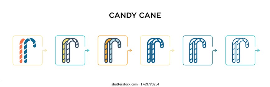 Candy cane vector icon in 6 different modern styles. Black, two colored candy cane icons designed in filled, outline, line and stroke style. Vector illustration can be used for web, mobile, ui