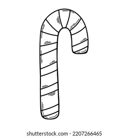 Candy cane vector icon. Christmas sweet. Symbol of the new year. Illustration in doodle style.