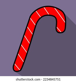 candy cane vector icon isolated on purple background, vector illustration, shadow