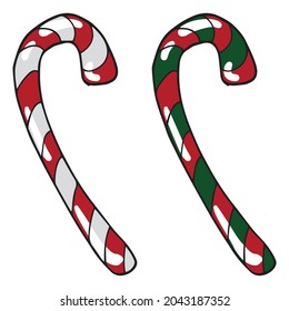 Candy cane. Vector illustration of Christmas candy cane. Hand drawn.	