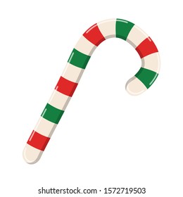 Candy cane Vector illustration isolated on white background. Christmas striped stick candy sweet traditional gift. Holiday xmax decoration design elements.