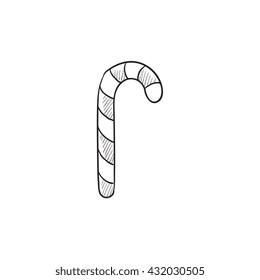 Candy Cane Vector Sketch Icon Isolated On Background. Hand Drawn Candy Cane Icon. Candy Cane Sketch Icon For Infographic, Website Or App.