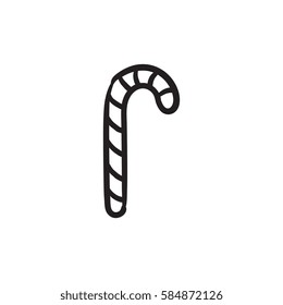 Candy Cane Vector Sketch Icon Isolated On Background. Hand Drawn Candy Cane Icon. Candy Cane Sketch Icon For Infographic, Website Or App.