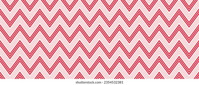 Candy cane zigzag seamless pattern. Red and pink wavy stripes background. Christmas repeating decoration wallpaper. Winter holiday lines backdrop. Xmas peppermint package wrapping print. Vector