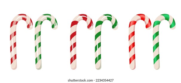 A candy cane.A set of red and green lollipops.Christmas candy.Vector illustration.