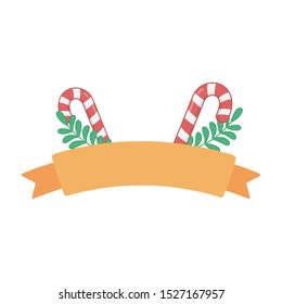 candy canes branches ribbon decoration merry christmas vector illustration