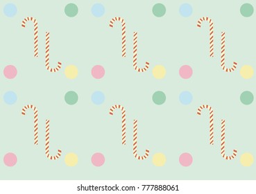 Candy canes and colorful dots pattern on a light green background