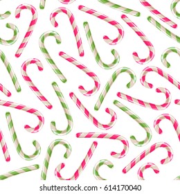 Candy canes colorful seamless pattern. Christmas new year festive background. Sweets texture.