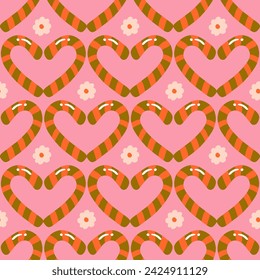 Candy Canes and Flowers Geometric Vector Seamless Pattern