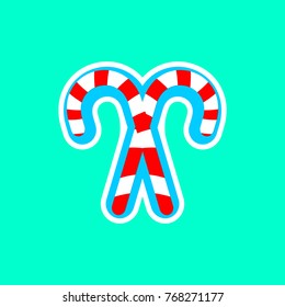 Candy canes icon, Christmas symbol, flat design template, Xmas isolated sticker, vector illustration