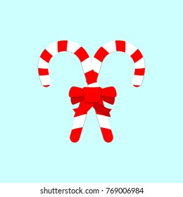 Candy canes icon, Christmas symbol, flat design template, red bow, vector illustration