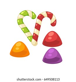 Candy canes and marmalade confectionery vector isolated flat icons