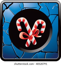 candy canes on blue cracked web button