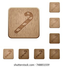 Candy canes on rounded square carved wooden button styles