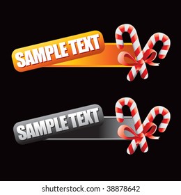 candy canes on tilted orange and gray banners
