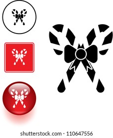 candy canes with ribbon symbol sign and button