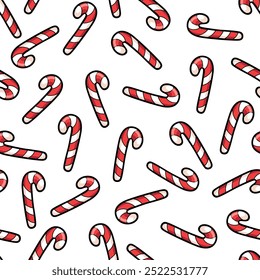 Candy canes seamless Christmas pattern in comic retro style. Christmas sweet background,