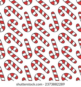 Candy canes seamless pattern. Christmas Winter design. Vector flat illustration.