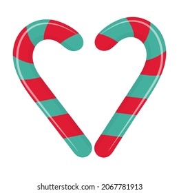 Candy canes in the shape of heart. Sweet Striped Candy. 