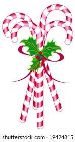 Candy canes tied with holly