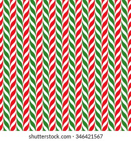 Candy canes vector background. Seamless xmas pattern with red, green and white candy cane stripes. Cute winter holiday background. Festive optical illusion illustration.