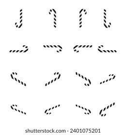 candy canes vector icon set. Christmas stick. Christmas stick with black color. Vector illustration isolated on white background.