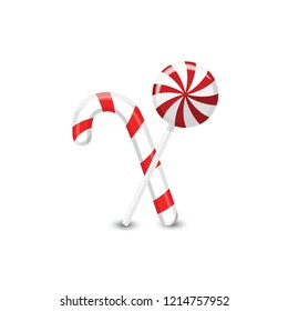 Candy with caramel cane and lollipop. Great for Christmas and New Year design.