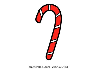 Candy caramel cane vector doodle illustration. Christmas peppermint sticks, sweet Xmas dessert. Holiday confection, striped candycane. Stock flat candy isolated on white background