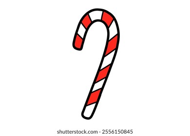 Candy caramel cane vector doodle illustration. Christmas peppermint sticks, sweet Xmas dessert. Holiday confection, striped candycane. Stock flat candy isolated on white background