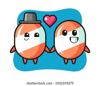 Candy cartoon character couple with fall in love gesture