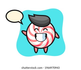 Candy cartoon character doing wave hand gesture, cute style design for t shirt, sticker, logo element