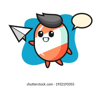 Candy cartoon character throwing paper airplane