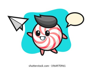 Candy cartoon character throwing paper airplane, cute style design for t shirt, sticker, logo element