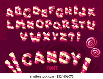 Candy cartoon font. Vector illustration letters set on the dark background