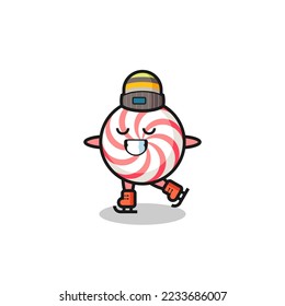 candy cartoon as an ice skating player doing perform , cute style design for t shirt, sticker, logo element
