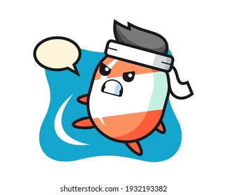 Candy cartoon illustration doing a karate kick