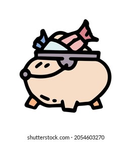 candy in cauldron color vector doodle simple icon