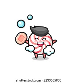 candy character is bathing while holding soap , cute style design for t shirt, sticker, logo element