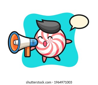 Candy character illustration holding a megaphone, cute style design for t shirt, sticker, logo element