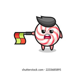 candy character as line judge hold the flag straight horizontally , cute style design for t shirt, sticker, logo element