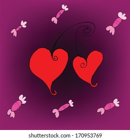 Candy and cherry hearts, concept for love theme
