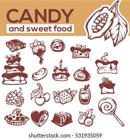 candy, chocolate, berry, cake, pie vector objects collection