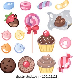 Candy and chocolate cartoon icon set