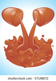 candy with chocolate flow & splash with blue background