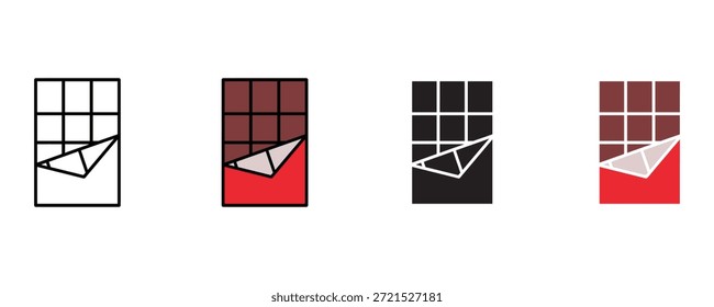 Conjunto de iconos de chocolate dulce sobre fondo blanco. barra de chocolate, producto lácteo, chocolates, Vector de chocolate. Ilustración vectorial.