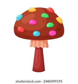 Candy chocolate mushroom, sweet cake fantasy plant of candyland vector illustration