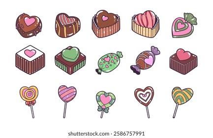 Candy and chocolate valentine vector illustration set