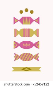 Candy. Christmas and New Year greeting card, tag or badge. Scandinavian style. Stock vector.